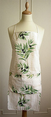 French Apron, Provence fabric (olives. raw x beige)
